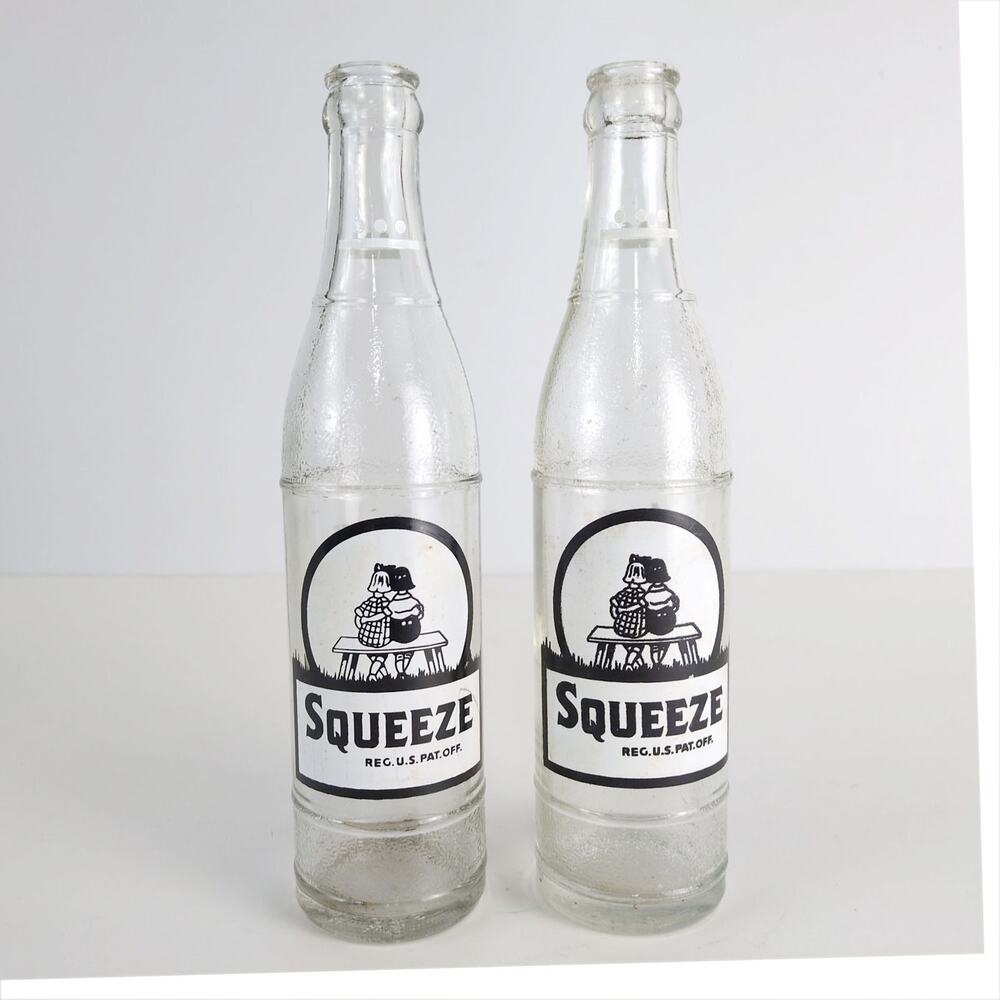 Set 2 Vtg Squeeze B&W ACL 10oz Glass Soda Bottle Coca-Cola Bottling New Orleans